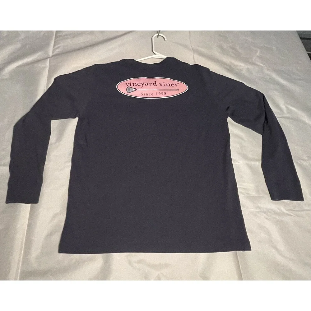 Vineyard Vines Boys T-Shirt Medium 18 Navy Logo Graphic Lacross Since 1998 *READ